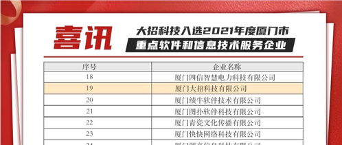 大招科技實(shí)力獲認(rèn)可，榮膺廈門市重點(diǎn)軟件和信息技術(shù)服務(wù)企業(yè)